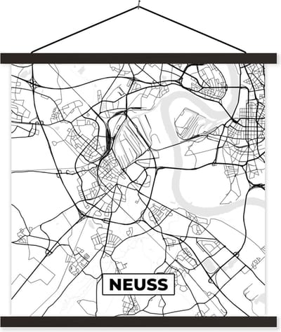 Posterhanger incl. Poster 60x60 cm - Schoolplaat - Kaart - Neuss - Plattegrond - Stadskaart - Textielposter - Zwarte latten - Stadskaart