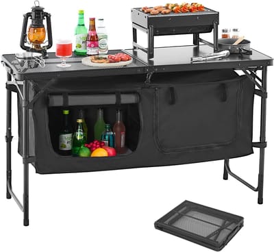 Innovastore Campingtafel - Inklapbare tafel - Vouwtafel Buiten - Tuintafel - Draagbaar Kookstation - Campingkeukentafel - Zwart