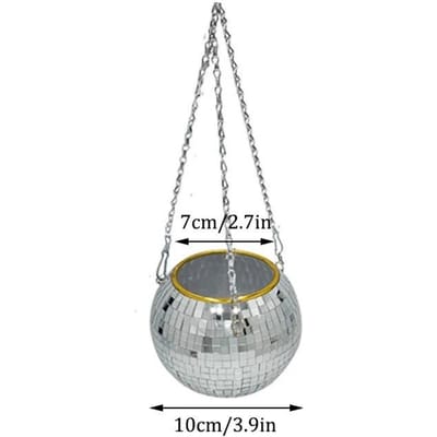 1PC Boule Disco Pot de Fleurs Rond Créatif Panier Suspendu Plastique Verre Miroir Pot de Plantation pour Plantes Succulentes Argenté gray