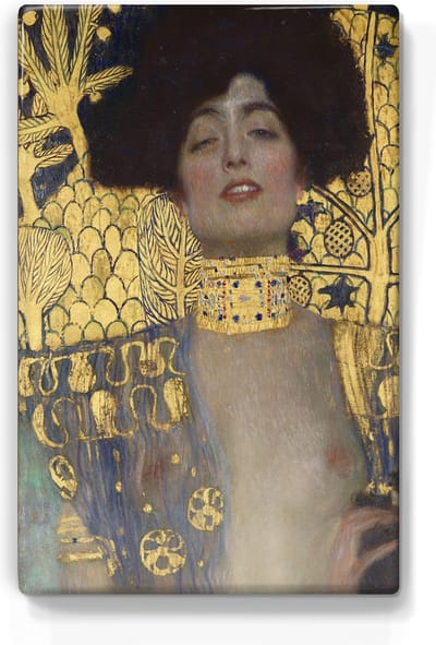 Judith (detail) - Gustav Klimt - 19,5 x 30 cm - Niet van echt te onderscheiden schilderijtje op hout - Mooier dan een print op canvas - Laqueprint.