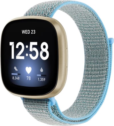 By Qubix - Compatible Fitbit bandje - geschikt voor Fitbit Versa 3 & Sense 1 - Sport loop nylon bandje - Lichtblauw Smartwatchbandje bandje Armband Polsband Strap Band Watchband