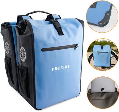 Proride® Dubbele Fietstas Rolltop - Fietstassen Electrische Fietsen - 40L - Blauw - Geschikt voor MIK adapter - 100% Waterdicht - Elektrische Fiets - Fietszakken