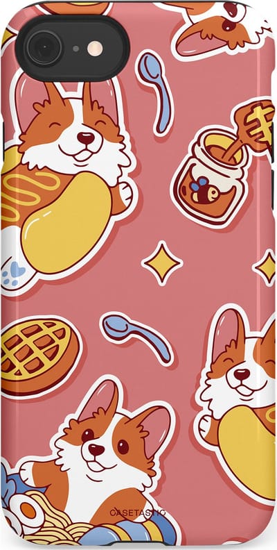 Casetastic Hoesje Geschikt voor Apple iPhone 7/8/SE - Stijlvolle Beschermende Duo-layer Case - Corgi snacks