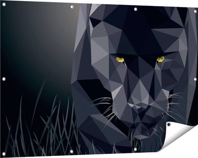 Gards Tuinposter Zwarte Panter van Origami - Abstract - 120x80 cm - Tuindoek - Tuindecoratie - Wanddecoratie buiten - Tuinschilderij