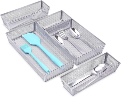Lade Organizer Mesh, Keuken 5 Aparte Compartimenten Bestek Trays, Bestek Organizer Opslag met Anti-slip Matten