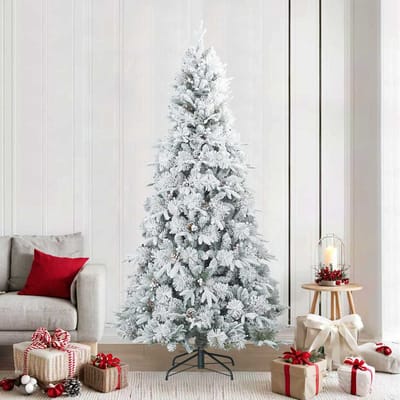 vidaXL - Kunstkerstboom - met - Scharnier - en - Sneeuw - Vilt - Wit - 240 - cm