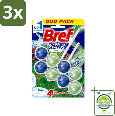 3 x Bref WC - Power Activ+ - Toiletblok - Den - 2 Blokken - Grootverpakking - Toiletblok - Wc Reiniger - Toilet Schoonmaak - Frisse Geur - Den Geur