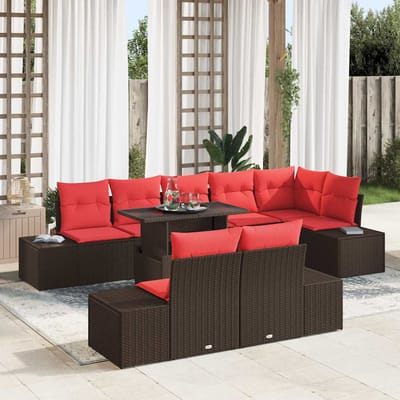 vidaXL - Tuinbank - Set - 9 - st - 8-Aantal - zitplaatsen - Bruin - en - Rood