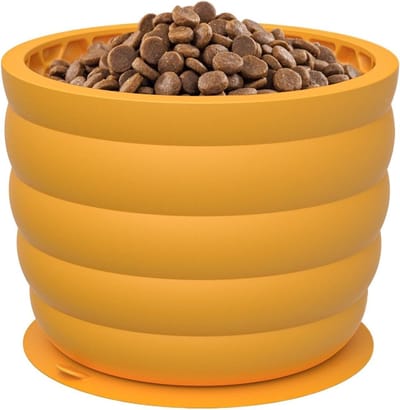 Voerbak Hond - Langzaam Eten - Gezond Eten - Zuignappen Anti-Knoeien - 620 ml - Geel