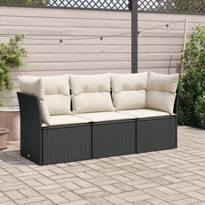 vidaXL - 3-delige - Loungeset - met - kussens - poly - rattan - zwart