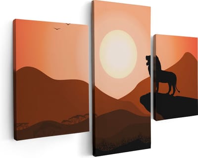 Artaza Canvas Schilderij Drieluik Lion King - Silhouet Van Een Leeuw - 90x60 - Foto Op Canvas - Canvas Print