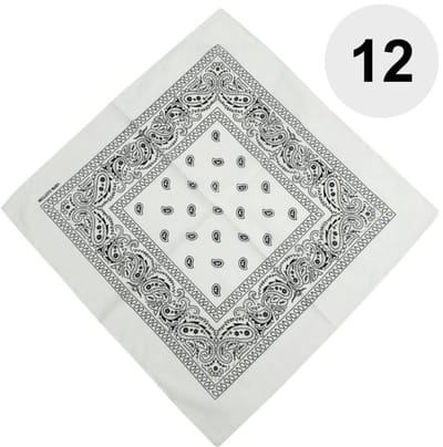 Fako Fashion - Bandana - Hoofddoek - Mondbescherming - Zakdoek - Paisley - Wit - 12 Stuks