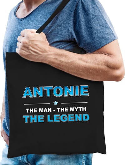 Naam cadeau Tasje voor Antonie - The man, The myth the Legend - katoenen - zwart - verjaardag - vaderdag - collega - vriendin