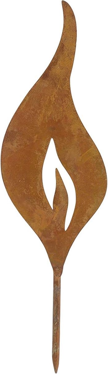 Metalen Vlammen Set - Roestige Decoratie - Tuin Decoreren - Roestbruin Patina - 18 cm Lengte - Roestbruin