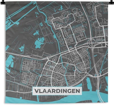Wandkleed - Wanddoek - Stadskaart - Vlaardingen - Grijs - Blauw - 150x150 cm - Wandtapijt - Plattegrond
