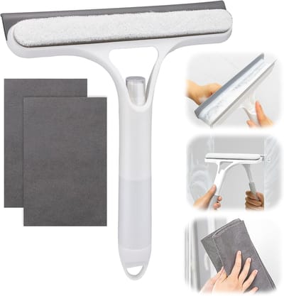 4 in 1 Raamtrekker en Inwasser - Raamwisser met Sproeifunctie en Spuitfles - 21.5cm Siliconen Watertrekker - Met 2 Verdikte Microvezeldoek - Raamwasser en Trekker voor Doucheglas, Spiegels, Auto's - Multifunctioneel Raamreinigingshulpmiddel -SOLLBRY®