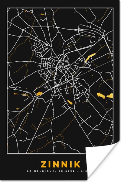 Poster Zinnik - Goud - Stadskaart - Kaart - Plattegrond - 120x180 cm XXL