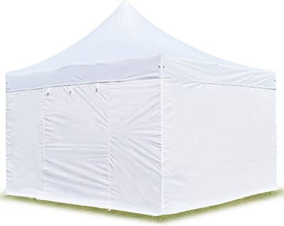4x4 m Easy Up partytent Vouwpaviljoen PVC brandvertragend met zijwanden, PROFESSIONAL alu 40mm, wit
