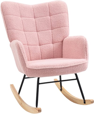 Afmetingen 71x98x101cm Roze Schommelstoel Schwingsessel Schaukelsessel Akzentstoel Relaxsessel Lammfellimitatie Loungefauteuil WFrame Houten Basis Belastbaar tot 120kg