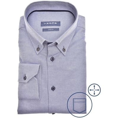 Ledûb Overhemd Flannel Button-Down Modern Fit Midden Blauw / male