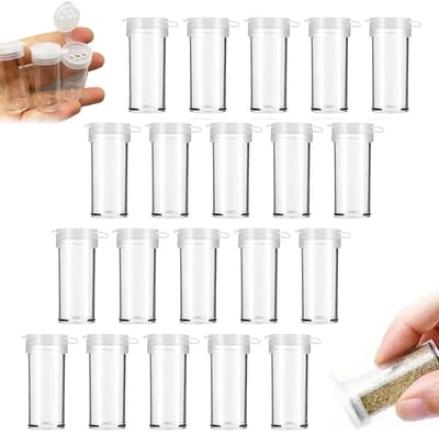 Dailygoods- Zoutvaatjes 20 stuks - Mini Zout- en Peperstrooier - Draagbaar - Transparant - Kunststof - Hygiënisch en Duurzaam - Kruidenpotjes