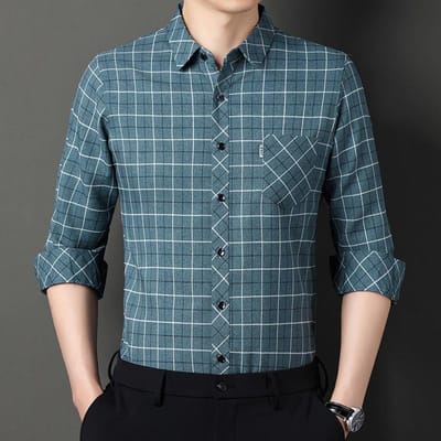 Shirt met lange mouwen voor heren, Herfst Nieuw Middelbare leeftijd Heren Imitatie Linnen Geruit Shirt, Modieuze Casual Bovenkleding XXXXL