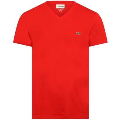 Lacoste Heren Pima Logo Lichtgewicht V Hals T-shirt (Rood)