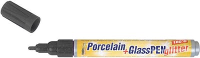 KREUL Glitter Antraciet Grijze Glas- en Porseleinstift - Porcelain+GlassPen Glitter 160 °C