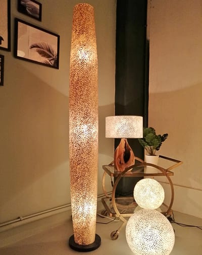VillaFlor Staande lamp Handmade Vloerlamp woonkamer slaapkamer Design cone gold capiz shell parelmoer schelp 200 cm