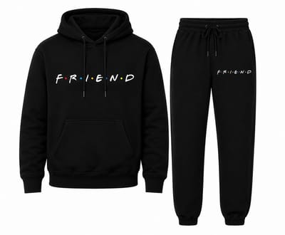 Trainingspak Heren & Dames met Friends Print – Zwarte Hoodie met Capuchon en Joggingbroek - 3XL