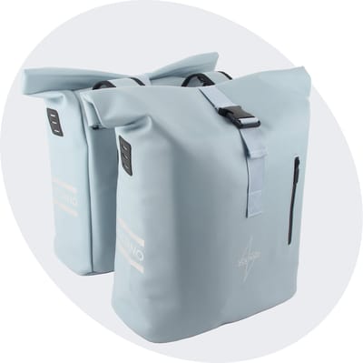 Voltano Dubbele Fietstas Rolltop E-bike Pro - Ice Blauw - 48 Liter - 100% Waterdicht - Fietstassen Electrische Fietsen