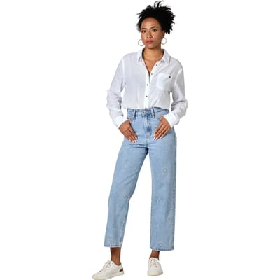 Korte rechte geborduurde jeans voor dames F.A.M. Paris Pola Embro