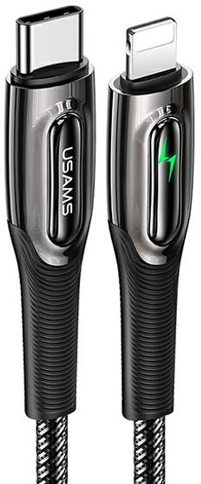 USAMS SJ518 Serie - USB-C naar Lightning Kabel - 1.2m - Zwart - 20W Supersnel Laden