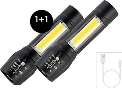 2 Stuks - Zaklamp oplaadbaar 3000 lumen - Waterproof - Zeer Fel - Klein - 2 in 1 - led