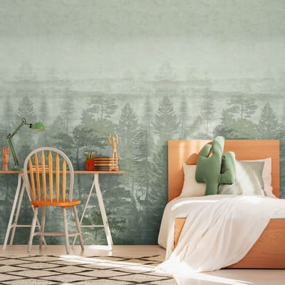 Fotobehang Profhome 770691-GU vliesbehang glad met bosmotief mat groen olijfgroen witgroen 1,59 m x 2,8 m