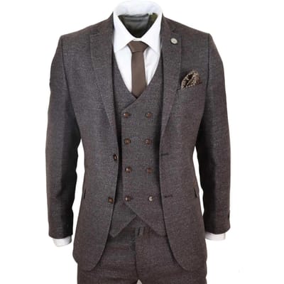 Heren Bruin Wol 3-delige Pak Dubbel Breasted Tweed Peaky Blinders 1920