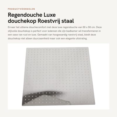 Dailygoods- Regendouche Luxe - Douchekop 50 x 50 cm - Roestvrij Staal - Waterval - Antikalk Sproeiers - Draaibaar Design