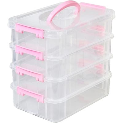 Stapelbare opbergdoos Desktop Speelgoedblokken Organizer Doos met Deksel Opberg Organizer Doos voor Slaapkamer roze