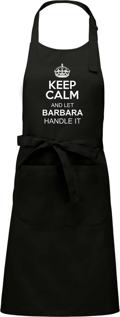 Mijncadeautje Schort - Keep Calm met je voornaam - opdruk wit - mooie en exclusieve keukenschort - zwart