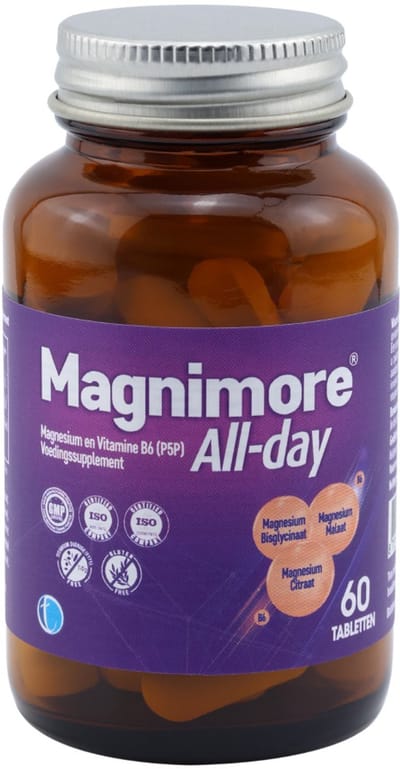 Magnimore All day – Magnesium Citraat, Malaat, Bisglycinaat en Vitamine B6 Supplement - 60 Tabletten