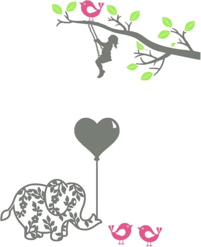 Muurstickerset | Meisje op schommel - Olifant met ballon - vogels | Kinderkamer | Rosami Decoratiestickers