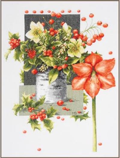 Lanarte Borduurpakket - Borduurset - Borduurpakket volwassenen - Telpakket kit - 39 x 51cm - Holly Jolly Amaryllis - Marjolein Bastin - PN-0198291
