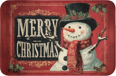 WC mat 60x40 cm - Antislip - Klassiek - Kerstgroet - Sneeuwpop - Rood - Toiletmat - Vloermat - Douchemat - Toilet tapijt - Toiletmatten