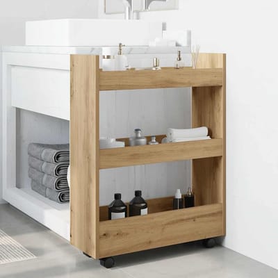 vidaXL - Opbergtrolley - smal - 3-laags - bewerkt - hout - artisanaal - eikenkleurig