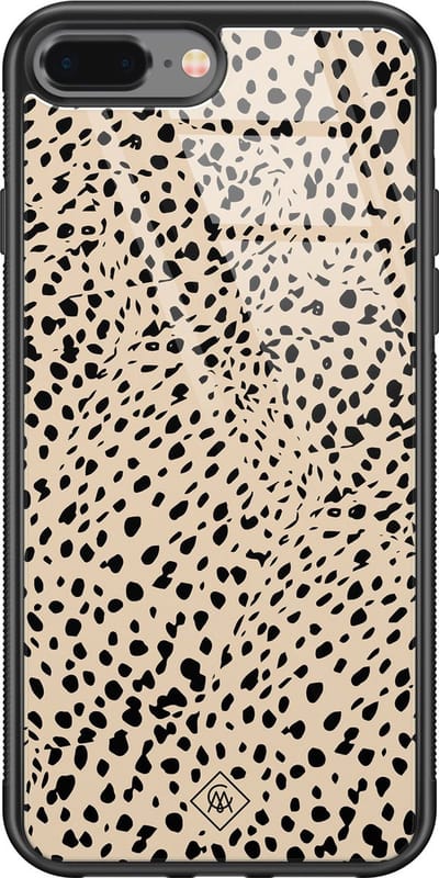 Casimoda® hoesje - Geschikt voor iPhone 8 Plus - Stippen bruin abstract - Luxe Hard Case Zwart - Backcover telefoonhoesje - Bruin/beige
