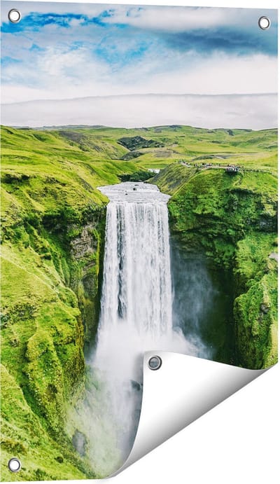 Gards Tuinposter Waterval in het Groene Landschap - 40x60 cm - Tuindoek - Tuindecoratie - Wanddecoratie buiten - Tuinschilderij