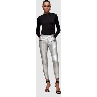 AllSaints Suri Lea Biker Jean Silver Size: 6 | Leather Pants Outlet | Dames | Zilver