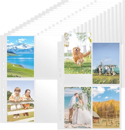 60 A4 Hoezen met 4 Vakken per Pagina, Transparante Beschermhoezen voor Kaarten en Foto's