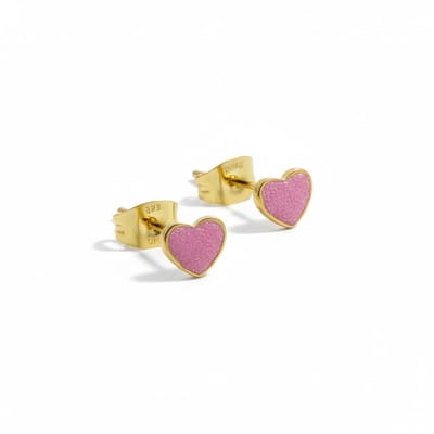 Aramat Jewels | Oorbellen | Stalen Emaille oorbellen hartje met glitters | Roze | |6mm | Staal | Kinderen, Volwassenen | Verkleurd niet
