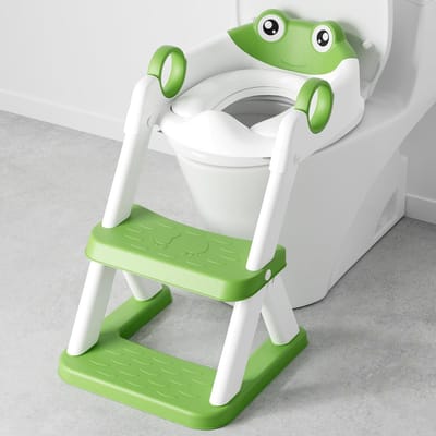 Kikker Toiletbril, Zindelijkheidstraining Toiletbril voor peuters, Upgrade Zindelijkheidstraining Toiletbril 2-in-1 Toiletbril, Waterdichte Zachte Mat, Antislip Opstapladder